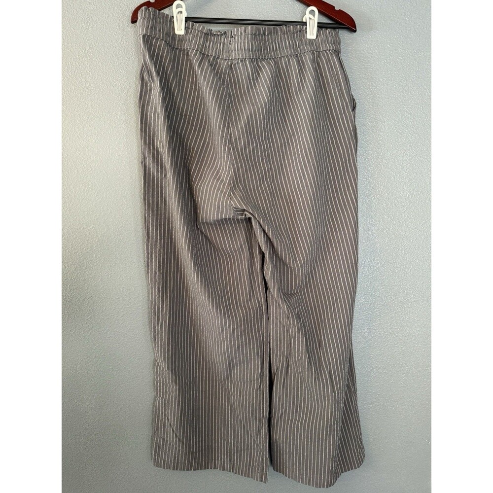 Women’s XL Gray White Pinstripe Linen Cotton Wide Leg Pants Drawstring Waist - Picture 5 of 9